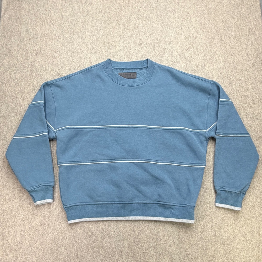 Abercrombie Sweatshirt Womens S Blue Crewneck Striped Piped Coastal Preppy Retro
